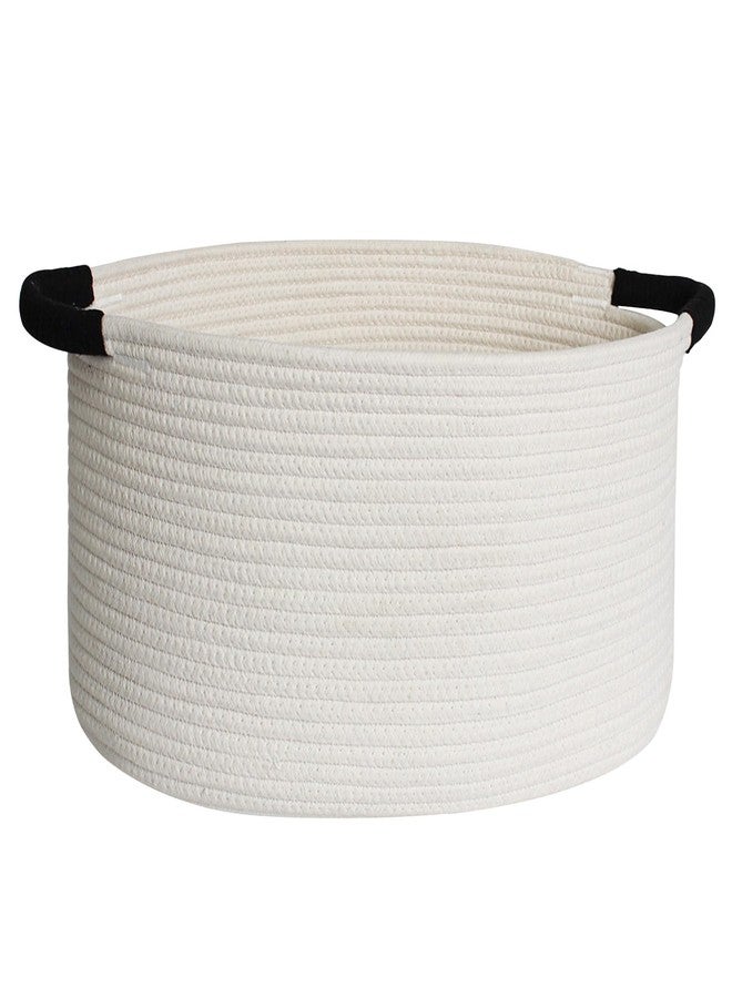 WILLITAT Woven Dog Toy Basket, 15.7"x11"x8" Cotton Rope Dog Toy Bin Box for Living Room, Decorative Cat Pet Supplies Puppy Bin with Handles, Soft Cat Toy Basket Organizer, Wicker Storage Holder, White - Image 1