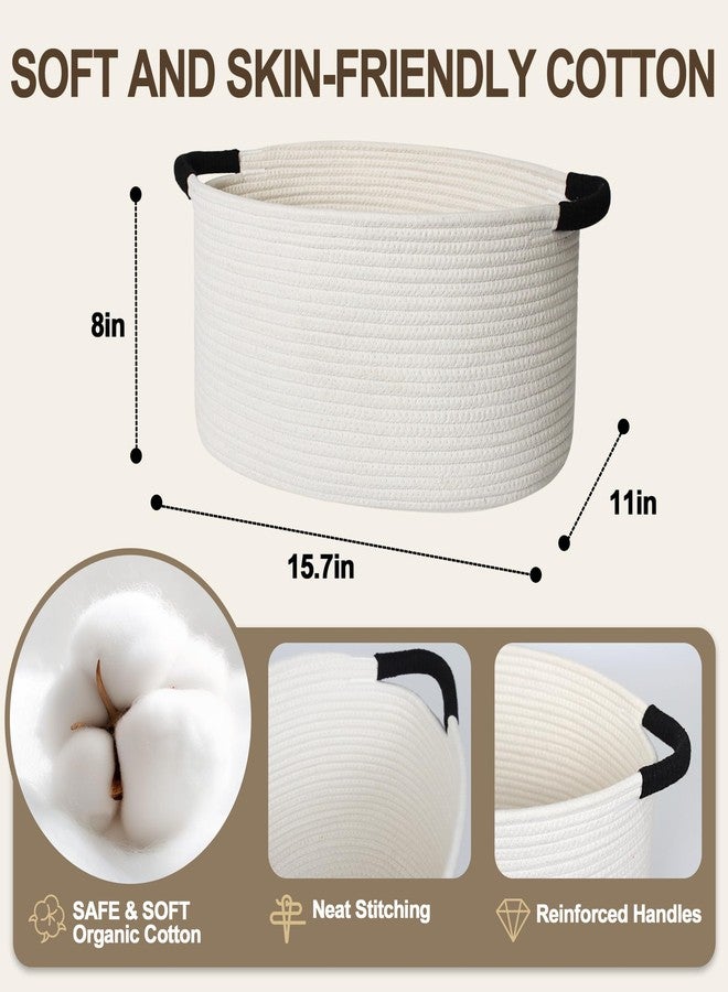 WILLITAT Woven Dog Toy Basket, 15.7"x11"x8" Cotton Rope Dog Toy Bin Box for Living Room, Decorative Cat Pet Supplies Puppy Bin with Handles, Soft Cat Toy Basket Organizer, Wicker Storage Holder, White - Image 2