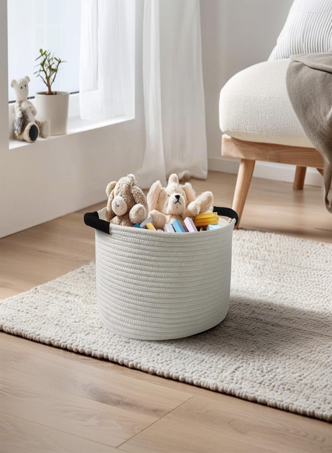 WILLITAT Woven Dog Toy Basket, 15.7"x11"x8" Cotton Rope Dog Toy Bin Box for Living Room, Decorative Cat Pet Supplies Puppy Bin with Handles, Soft Cat Toy Basket Organizer, Wicker Storage Holder, White - Image 5