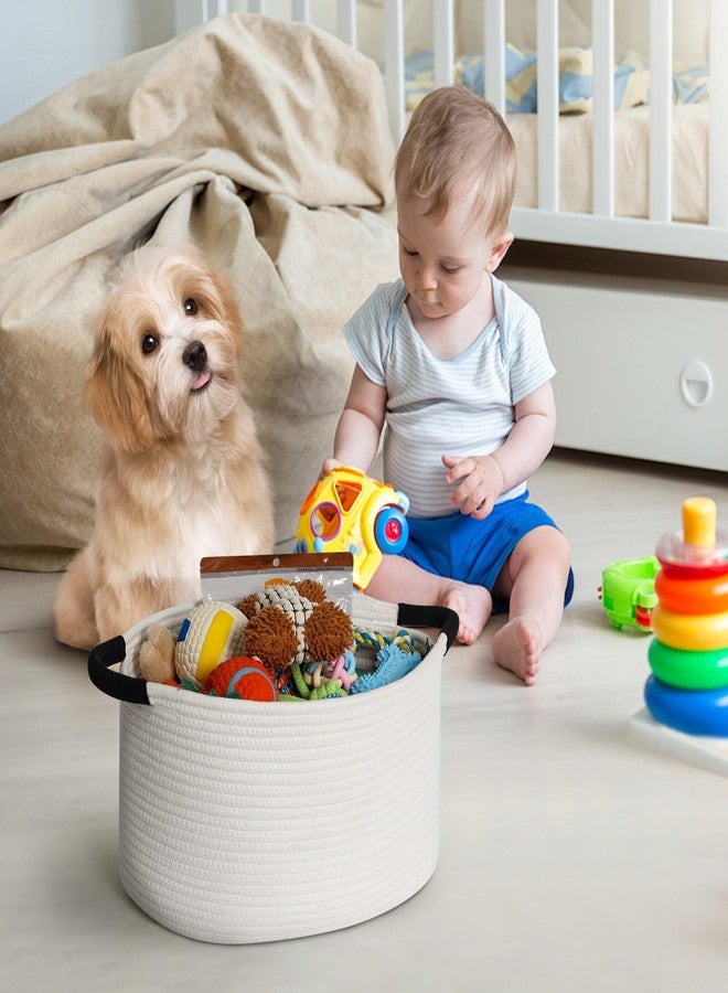 WILLITAT Woven Dog Toy Basket, 15.7"x11"x8" Cotton Rope Dog Toy Bin Box for Living Room, Decorative Cat Pet Supplies Puppy Bin with Handles, Soft Cat Toy Basket Organizer, Wicker Storage Holder, White - Image 3