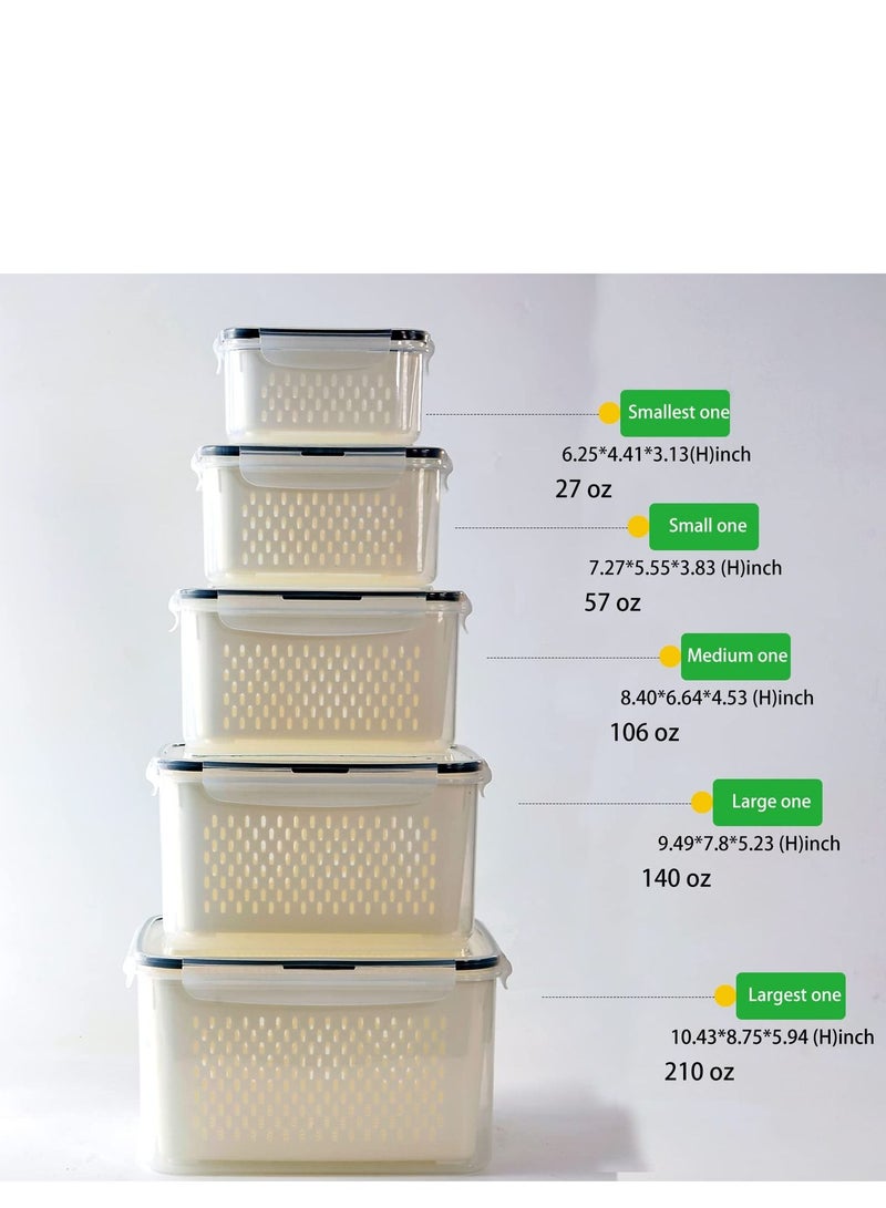 SYOSI 5 PCS Large Fruit Containers for Fridge - Leakproof Food Storage Containers with Removable Colander - Dishwasher & microwave safe Produce Containers Keep Fruits, Vegetables, Berry, Meat Fresh longer - Image 2