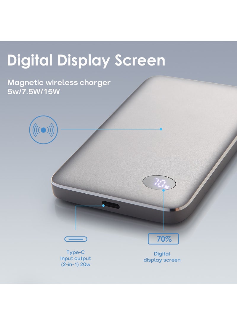luminum - Ultra-Slim Magnetic Wireless Portable Power Bank with LCD Display 5000mAH,PD Fast Charging USB-C Battery Pack Compatible with Magsafe - Image 1