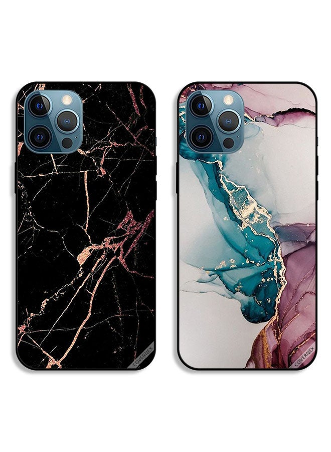 Covernex Two Cases For Apple iPhone 12 Pro Protective Covers Cracked Marble Patterns - Image 1