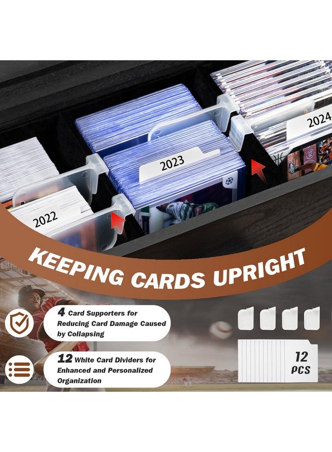 Emfogo Trading Card Display, 3-Tier Trading Card Storage with Custom Drawer, Wood Graded Card Display with Card Supporters and Dividers, Sports Card Display Case for Card Game Collection (Black) - Image 4