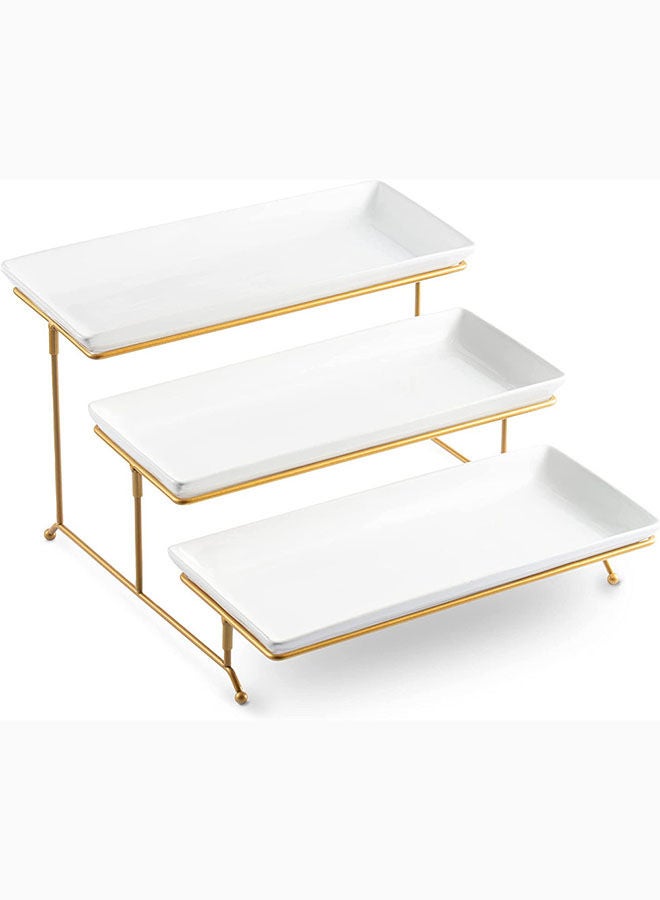 AKDC Lyeoboh 3 Tier Serving Stand And Platters Set Large Tiered Serving Platters With Collapsible Sturdier Rack 14 Inches Tiered Serving Tray For Appetizer Fruit Dessert And Cupcake White - Image 1