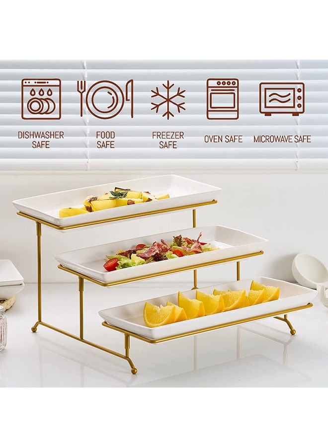 AKDC Lyeoboh 3 Tier Serving Stand And Platters Set Large Tiered Serving Platters With Collapsible Sturdier Rack 14 Inches Tiered Serving Tray For Appetizer Fruit Dessert And Cupcake White - Image 5