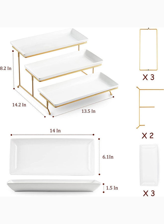 AKDC Lyeoboh 3 Tier Serving Stand And Platters Set Large Tiered Serving Platters With Collapsible Sturdier Rack 14 Inches Tiered Serving Tray For Appetizer Fruit Dessert And Cupcake White - Image 3
