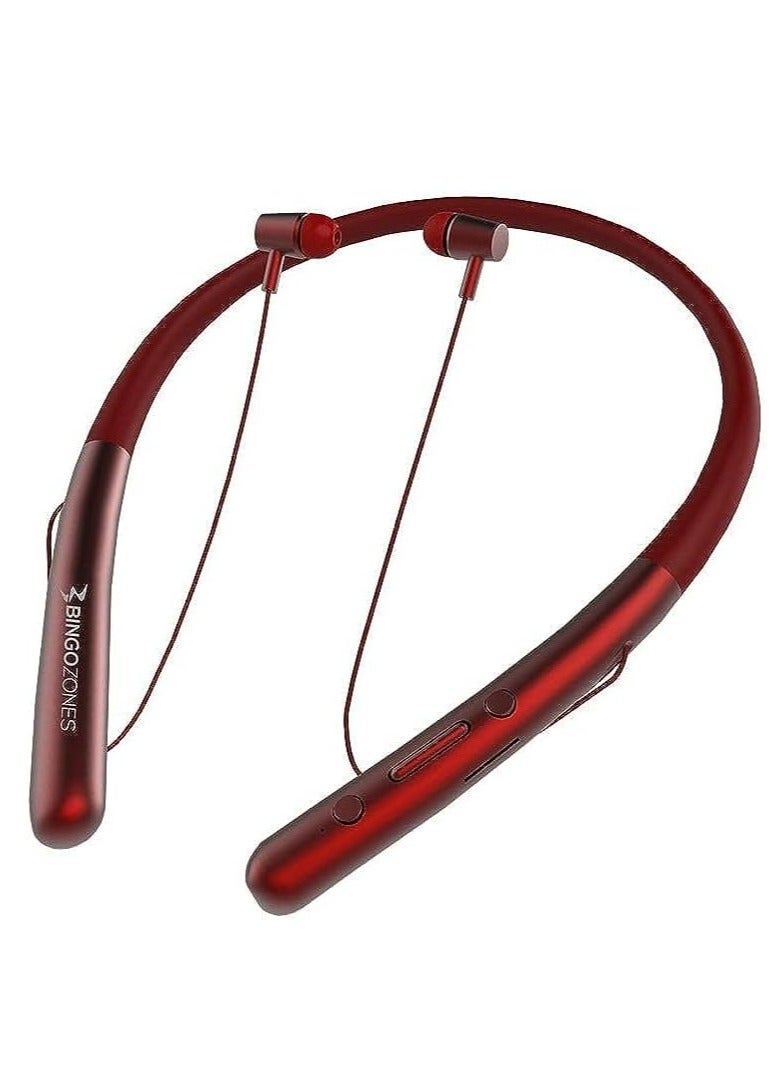 بينغو سماعات بلوتوث N1 مع حلقة للرقبة ومشغلات 11 مم، سماعات رياضية لاسلكية مع ميكروفون من بينجوزون، احمر، في الاذن - Image 1