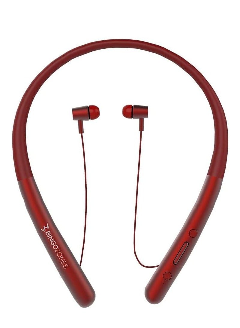 بينغو سماعات بلوتوث N1 مع حلقة للرقبة ومشغلات 11 مم، سماعات رياضية لاسلكية مع ميكروفون من بينجوزون، احمر، في الاذن - Image 2