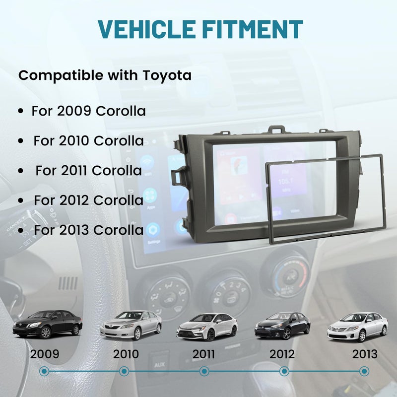 NuIth Grey Double DIN Radio Dash Kits for Toyota Corolla 2009-2013, Double Din Radio Mount Housing Bracket Installation Trim Bezel Kit Installation Aftermarket Stereo (Dash Kit) - Image 2
