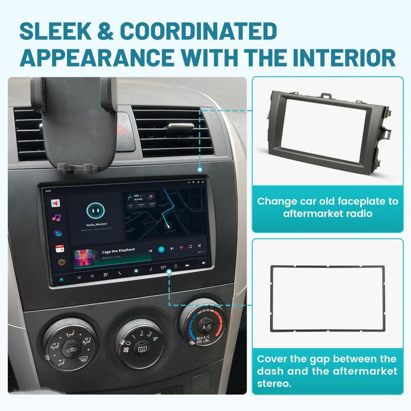 NuIth Grey Double DIN Radio Dash Kits for Toyota Corolla 2009-2013, Double Din Radio Mount Housing Bracket Installation Trim Bezel Kit Installation Aftermarket Stereo (Dash Kit) - Image 4