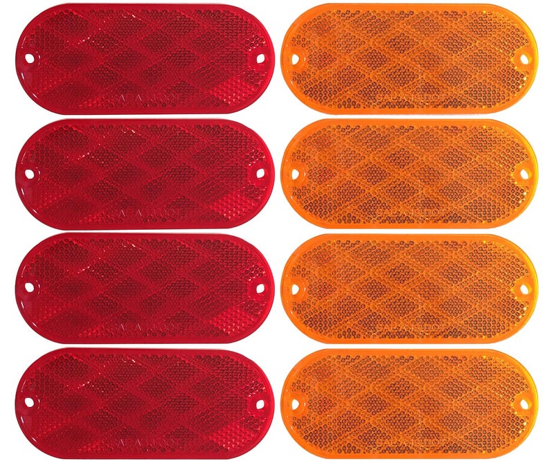 MAXXHAUL 51018 Oval Reflectors 4 Red and 4 Amber Self Adhesive or Drill Mount-DOT 8 pack for Trucks RV's Campers Bike Racks Cargo Carriers 4-3/8 inch x 2 inch x 1/4 inch