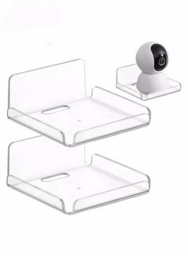 VarietyVoyageD 2 Pcs Acrylic Floating Small Wall Shelves Self Adhesive Wall Mounted Hanging Shelves Easy To Install No Drill For Security Cameras Baby Monitors Smart Speaker,install Indoor and outdoor, Suitable for storing toiletries, cosmetics, toys  - Image 1