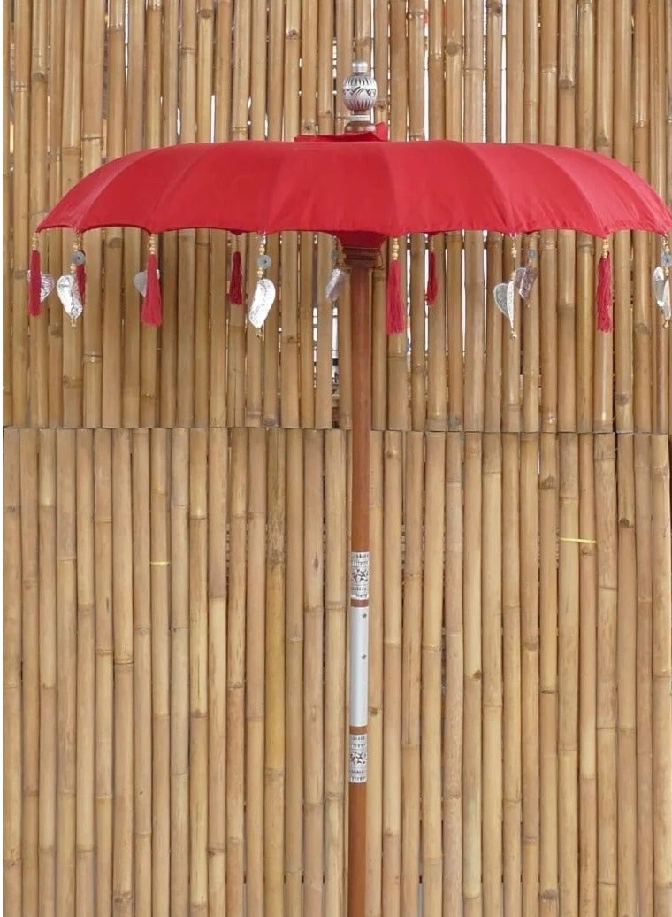 Bali Umbrella Chinese Red With Metal Coins And Silvers Hearts