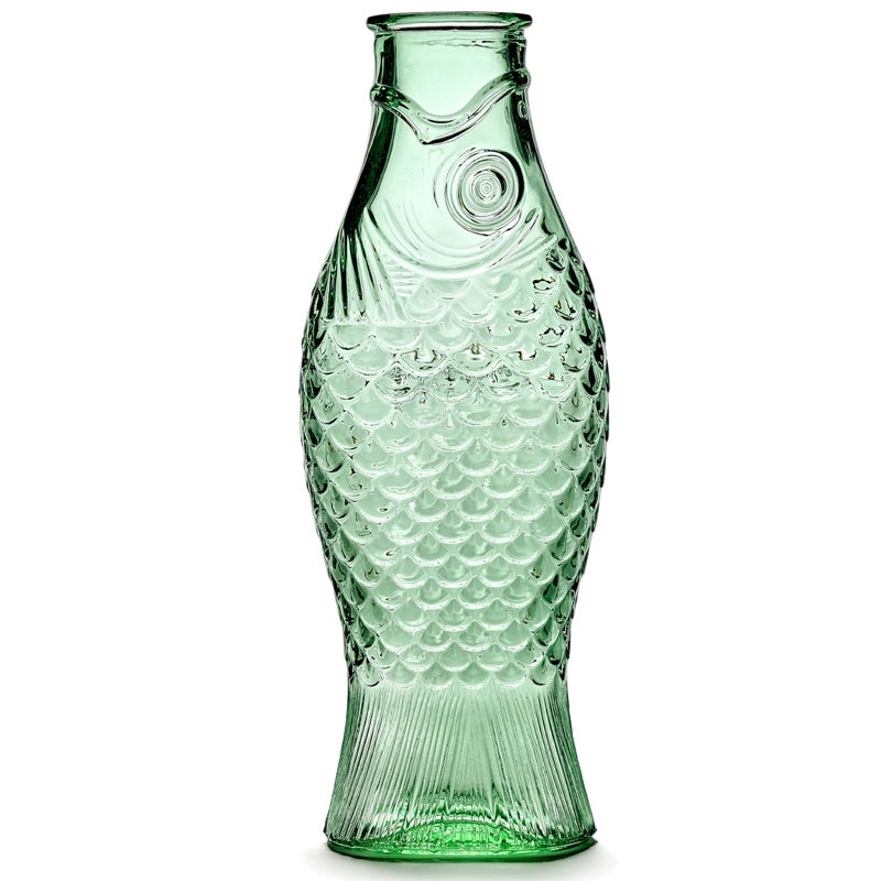 Serax Glass Water Pitcher Fish Fish glassware by Paola Navone Wine Carafe Decanter 2874 fl oz Clear Green Bottle Container for hot cold Drinks Fridge Beverage Dispenser Suitable as Vase