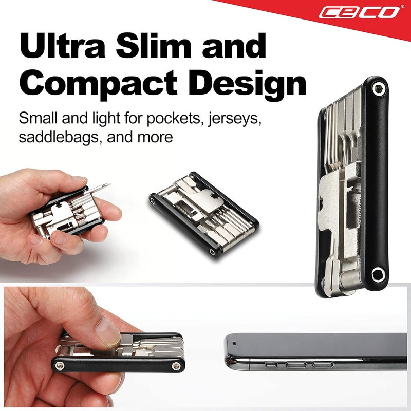CECO -USA 17 Function Bike Tool with Chain Breaker – Bicycle Multi Tool – Ultra Slim, Compact Pocket Sized, Lightweight – High Strength CR-V 6150 Tool Steel – Easy To Carry - Image 2