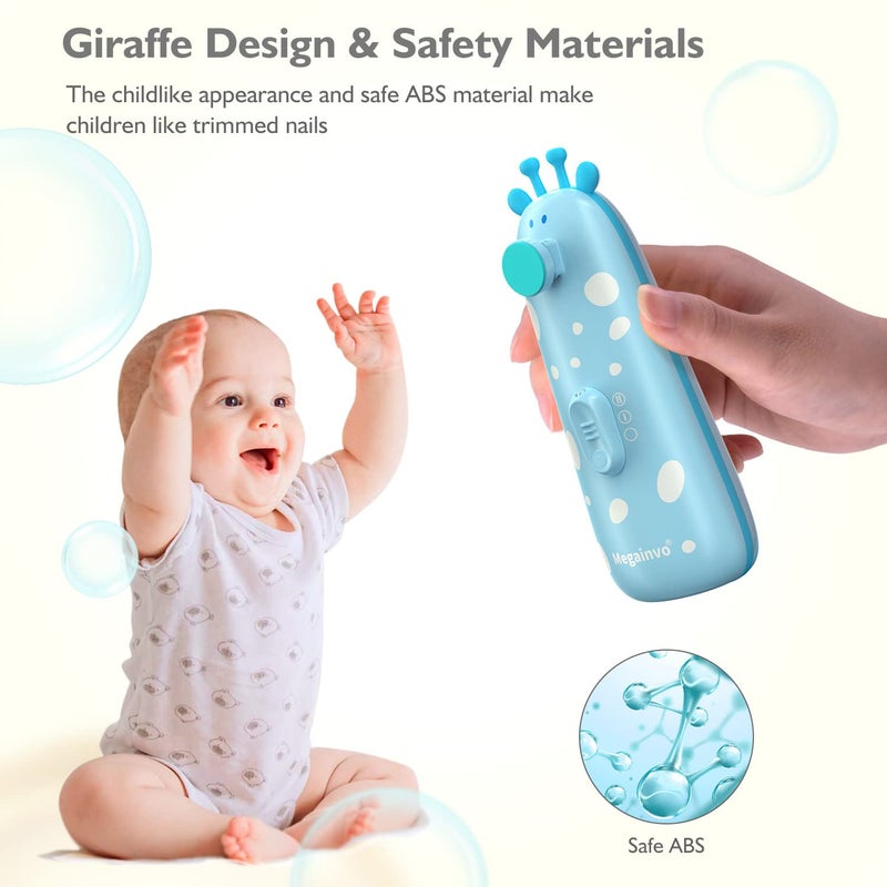 Megainvo Baby Nail Trimmer Electric Baby Nail File Safe Baby Nail Clippers with Light 10 Grinding Heads Queit Baby Nail Polish Grooming Kit for Newborn Infant Toddler Toes Fingernails Care - Blue - Image 5