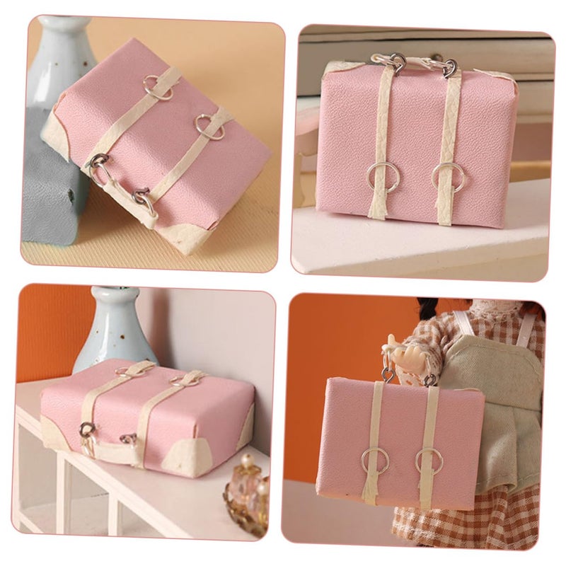 Miniature Doll Suitcase Pink Vintage Luggage For Dollhouse Decor Pretend Play Accessory - Image 5