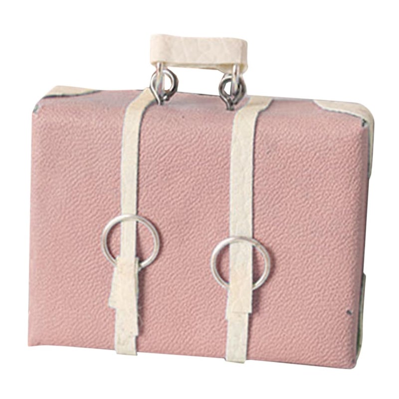 Miniature Doll Suitcase Pink Vintage Luggage For Dollhouse Decor Pretend Play Accessory - Image 2