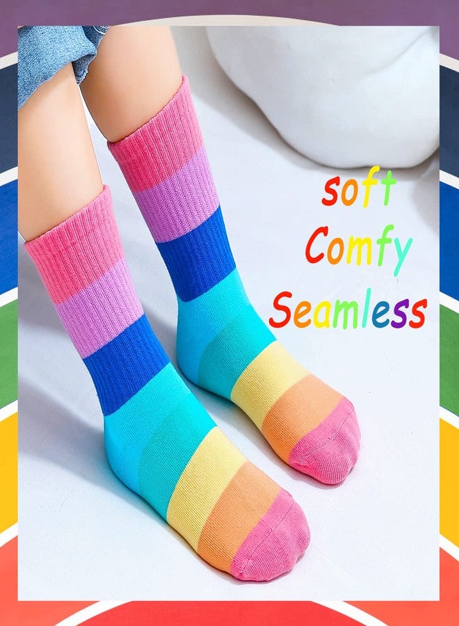 hakugoo Kids Crew Socks - Seamless Rainbow Stripes Cotton Athletic Sock (5 Pairs, Set C,M, 6-8 Years Unisex) - Image 4
