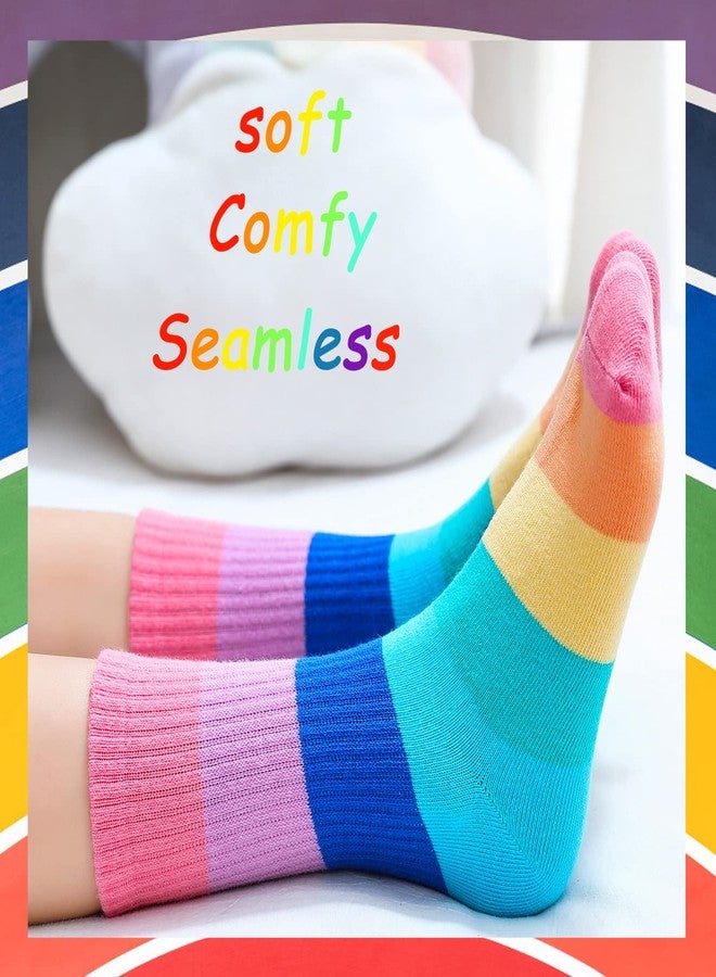 hakugoo Kids Crew Socks - Seamless Rainbow Stripes Cotton Athletic Sock (5 Pairs, Set C,M, 6-8 Years Unisex) - Image 3