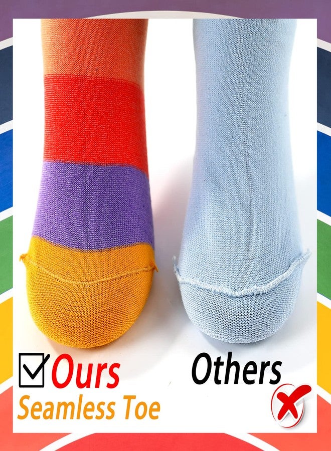 hakugoo Kids Crew Socks - Seamless Rainbow Stripes Cotton Athletic Sock (5 Pairs, Set C,M, 6-8 Years Unisex) - Image 5
