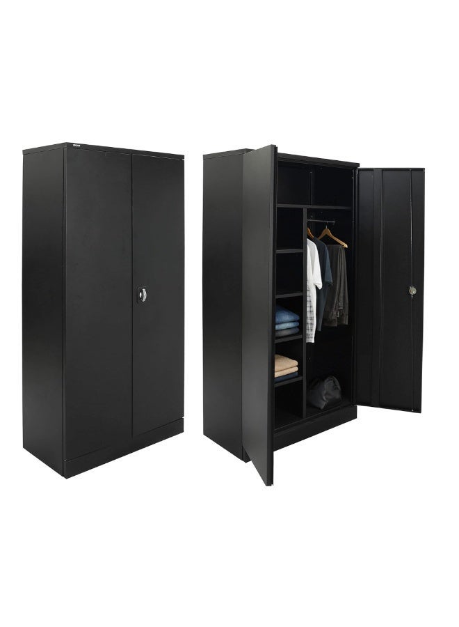 RIGID Steel Home Cupboard with Hanging Rod & Adjustable Shelves | Storage Wardrobe with Flush Key Lock | Durable Metal Almirah for Bedroom, Office & Home Use, (Black, 45D x 90W x 183H) - Assembled - Image 1