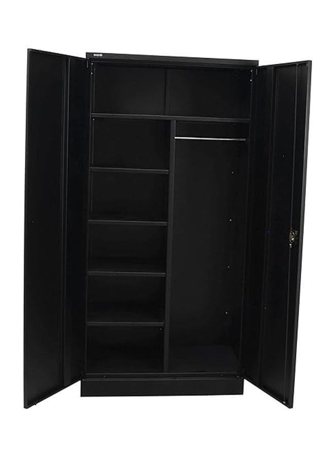 RIGID Steel Home Cupboard with Hanging Rod & Adjustable Shelves | Storage Wardrobe with Flush Key Lock | Durable Metal Almirah for Bedroom, Office & Home Use, (Black, 45D x 90W x 183H) - Assembled - Image 3