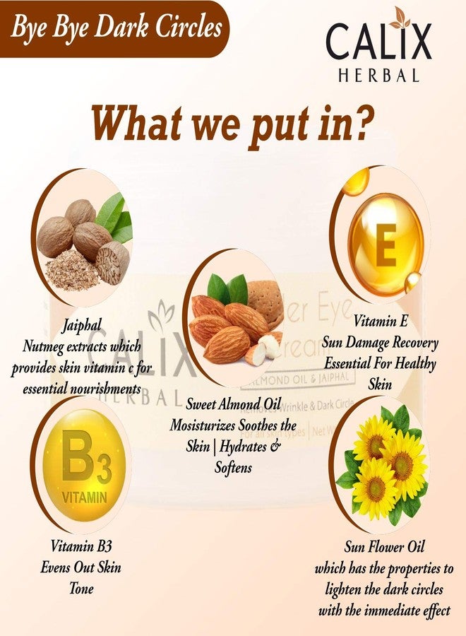 كلاليكس هيربال كريم كاليكس العشبي العضوي النقي والأيورفيدي لمنطقة تحت العين لتقليل الهالات السوداء والانتفاخ والتجاعيد والأكياس مع زيت اللوز وجوزة الطيب - مناسب لجميع أنواع البشرة (50 غرام) - Image 3