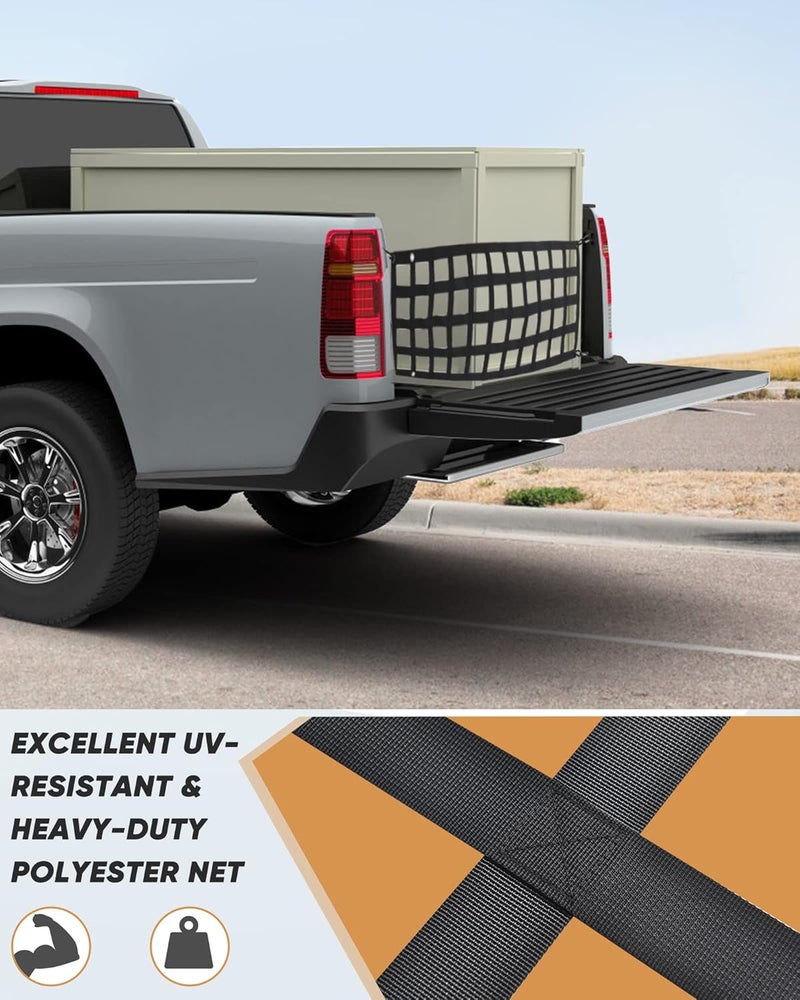 LuckyStraps Easy-to-use Truck Tailgate Net with Excellent UV Protection, 50'' x 15'' Heavy Duty Pickup Tailgate Cargo Netting - Image 3