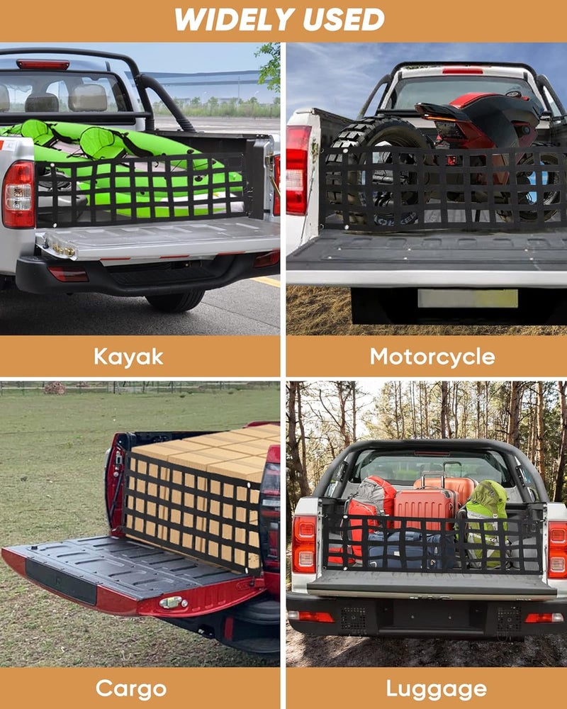 LuckyStraps Easy-to-use Truck Tailgate Net with Excellent UV Protection, 50'' x 15'' Heavy Duty Pickup Tailgate Cargo Netting - Image 5