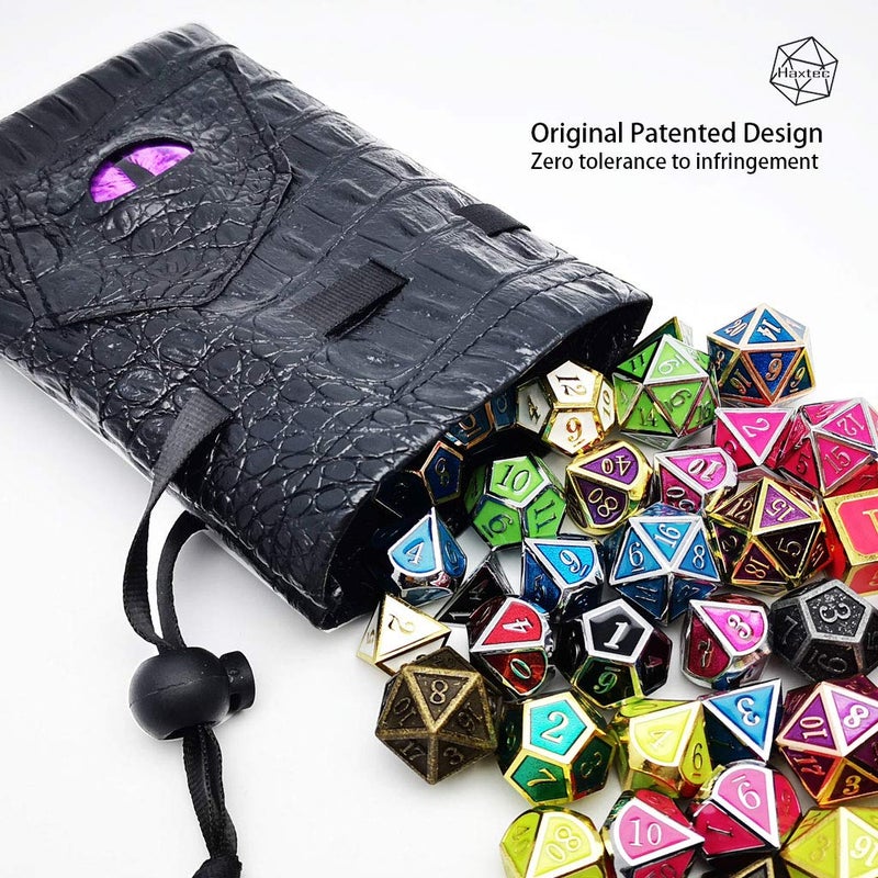 Haxtec Dragon Dice Bag Small Drawstring Leather DND Dice Pouch Storage Bag for D&D Dungeons and Dragons Gift, Coins and Accessories (Purple Eye) Patent Number D893867 - Image 3