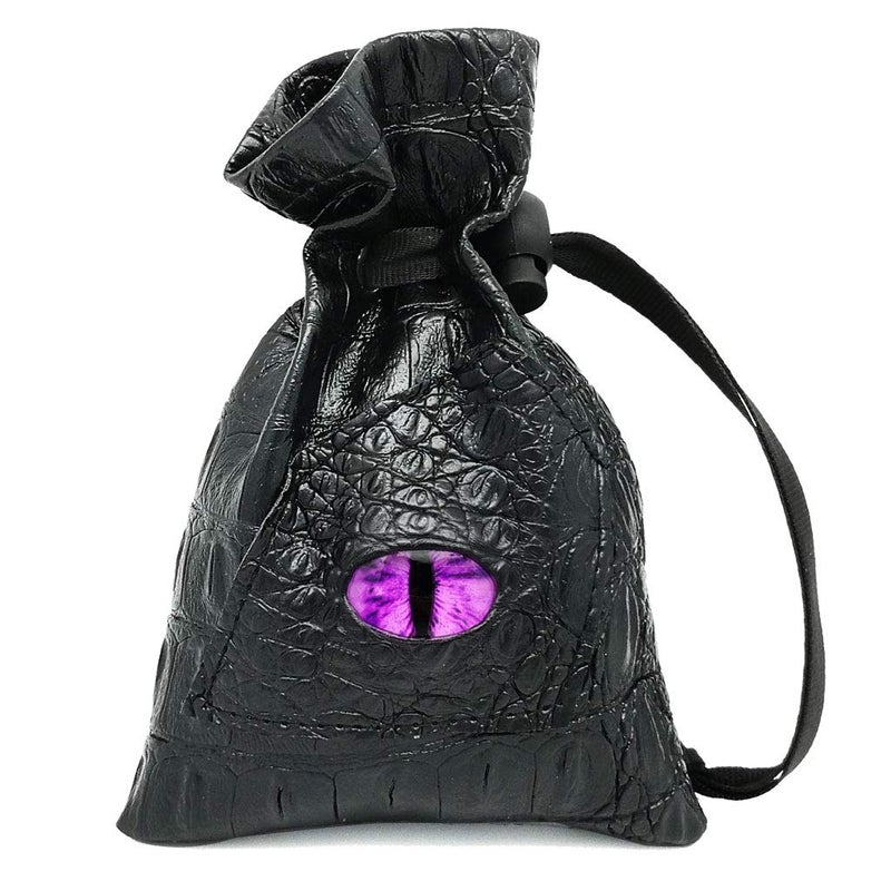 Haxtec Dragon Dice Bag Small Drawstring Leather DND Dice Pouch Storage Bag for D&D Dungeons and Dragons Gift, Coins and Accessories (Purple Eye) Patent Number D893867 - Image 1