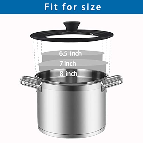 ILOVYO Universal Lid for Pots, Pans and Skillets - Tempered Glass with Heat Resistant Silicone Rim and Heat Resistant Handle Fits 6.5", 7" and 8" Diameter Cookware, Black - Image 4
