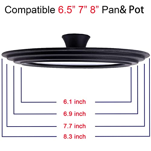 ILOVYO Universal Lid for Pots, Pans and Skillets - Tempered Glass with Heat Resistant Silicone Rim and Heat Resistant Handle Fits 6.5", 7" and 8" Diameter Cookware, Black - Image 3