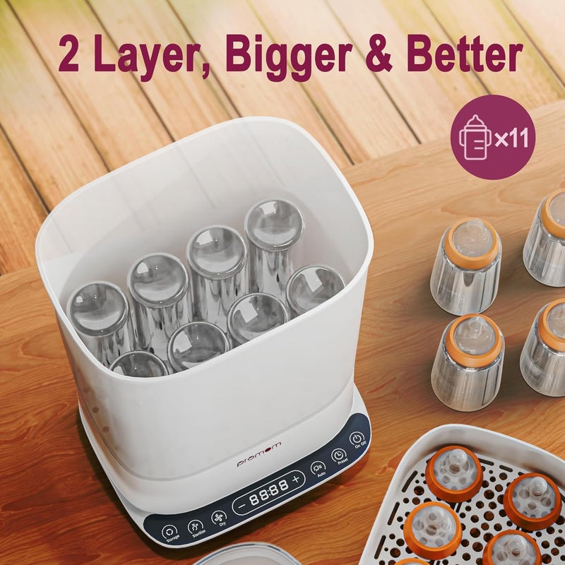 PROMOM 6-in-1 Baby Bottle Sterilizer & Dryer with Air Filter & LED Controls | Kills 99.9%* Germs in 10 min Cycle | Quick Drying & Storage | Stays Sterile Upto 72hrs*,multicolor, Pack of 1 - Image 4