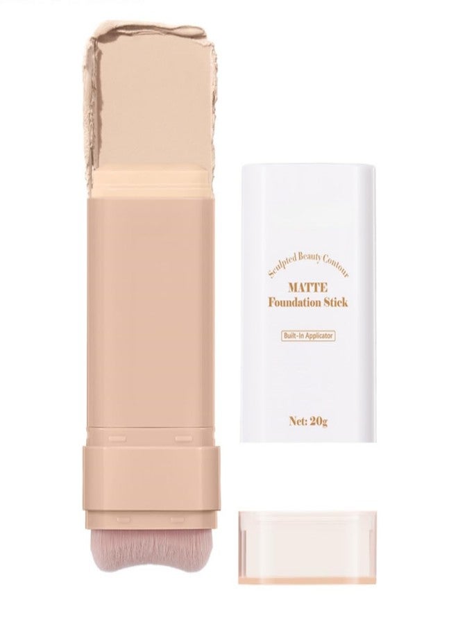 GOERTI Matte Concealer Foundation Stick, Full Coverage for Dark Circles, Acne & Redness, Blemishes & Contouring, Long-Lasting Korean Waterproof Formula for All Skin Tones, Built-In Kabuki Brush (1# Cream) - Image 1