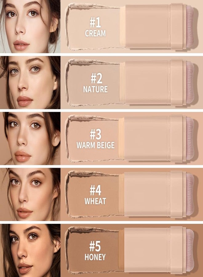 GOERTI Matte Concealer Foundation Stick, Full Coverage for Dark Circles, Acne & Redness, Blemishes & Contouring, Long-Lasting Korean Waterproof Formula for All Skin Tones, Built-In Kabuki Brush (1# Cream) - Image 3