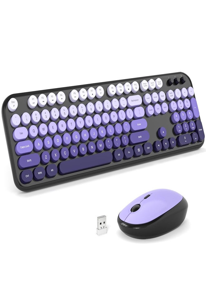 KNOWSQT Wireless Keyboard Mouse Combo - Lovely Blackpurple-Gradient Rainbow Full-Sized Typewriter Colorful Keyboards, Round Keycap Plug Play Retro Cute Keyboards for Windows, Laptop, PC, Desktop, Computer - Image 1