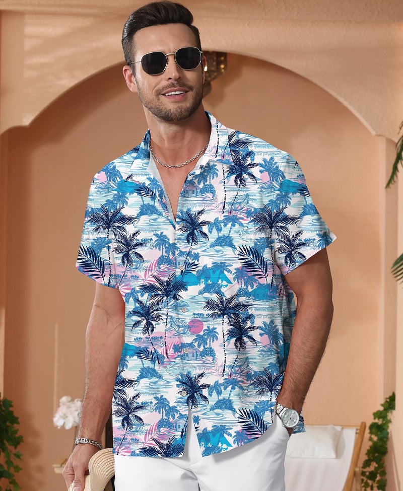 KYKU Shirt Men Hawaiian Button: Short Sleeve Beach Clothes Tree Multicolor L - Image 2