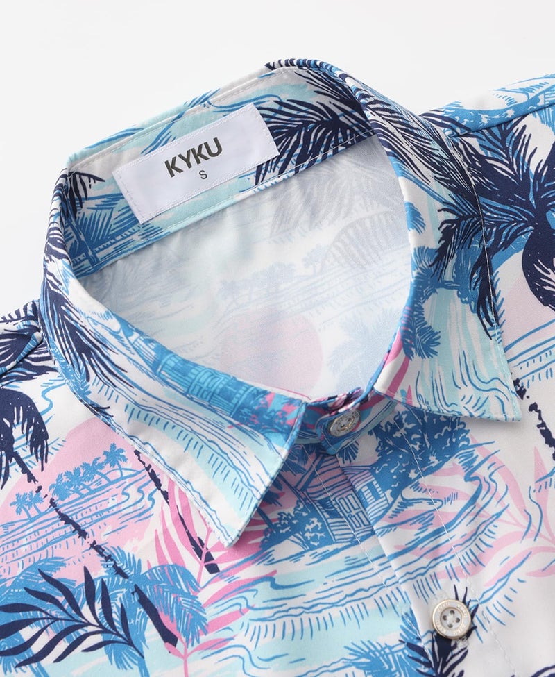 KYKU Shirt Men Hawaiian Button: Short Sleeve Beach Clothes Tree Multicolor L - Image 4