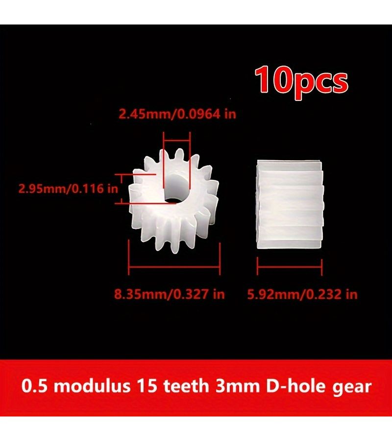 Plastic Gear 0.5 Modulus 10 Pcs 15 Tooth 4mm D Hole Straight Tooth Toy DIY Parts - Image 4