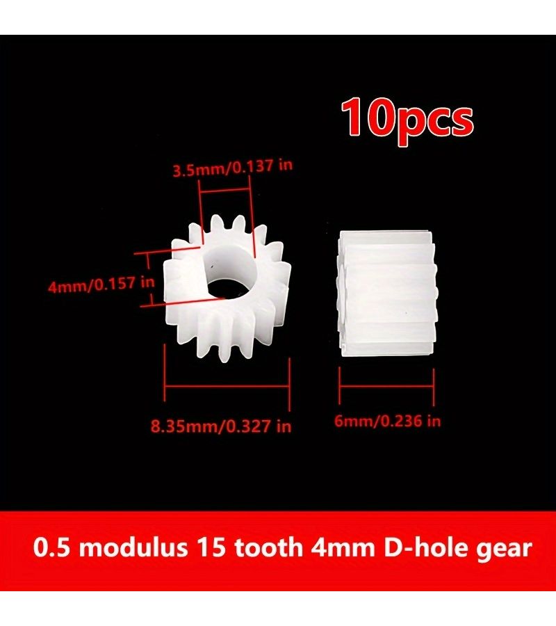 Plastic Gear 0.5 Modulus 10 Pcs 15 Tooth 4mm D Hole Straight Tooth Toy DIY Parts - Image 3
