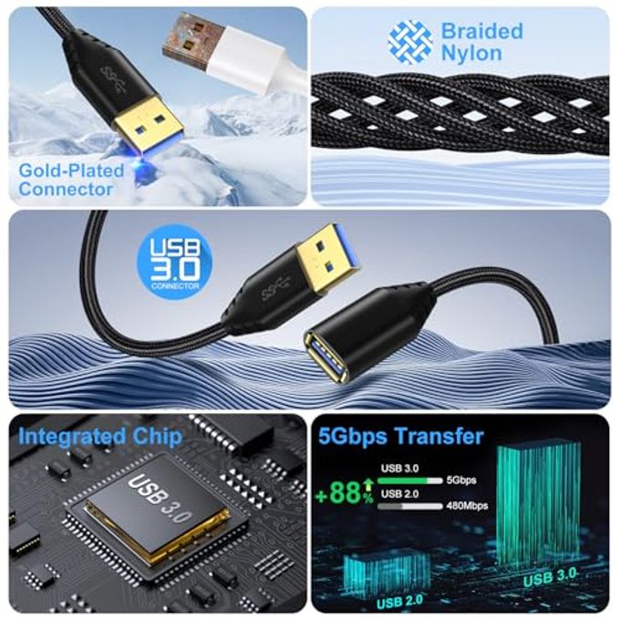 Besgoods Usb 3.0 Extension Cable, 4Pack [6Ft] Usb A Male To Female Braided Extender Cord 5Gbps Fast Data Transfer For Hard Drive, Keyboard, Mouse, Webcam, Usb Flash Drive, Printer Black - Image 5