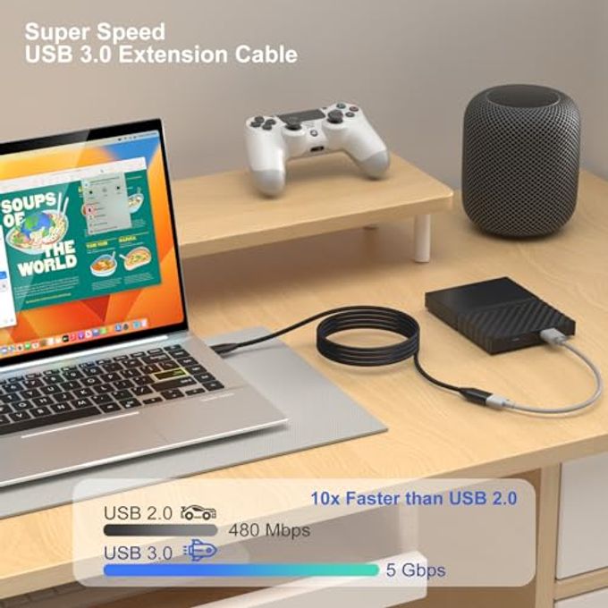 Besgoods Usb 3.0 Extension Cable, 4Pack [6Ft] Usb A Male To Female Braided Extender Cord 5Gbps Fast Data Transfer For Hard Drive, Keyboard, Mouse, Webcam, Usb Flash Drive, Printer Black - Image 3
