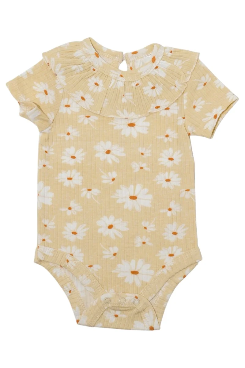 Bambimici Bambimici Daisy Flower Print Short Sleeve Bodysuit