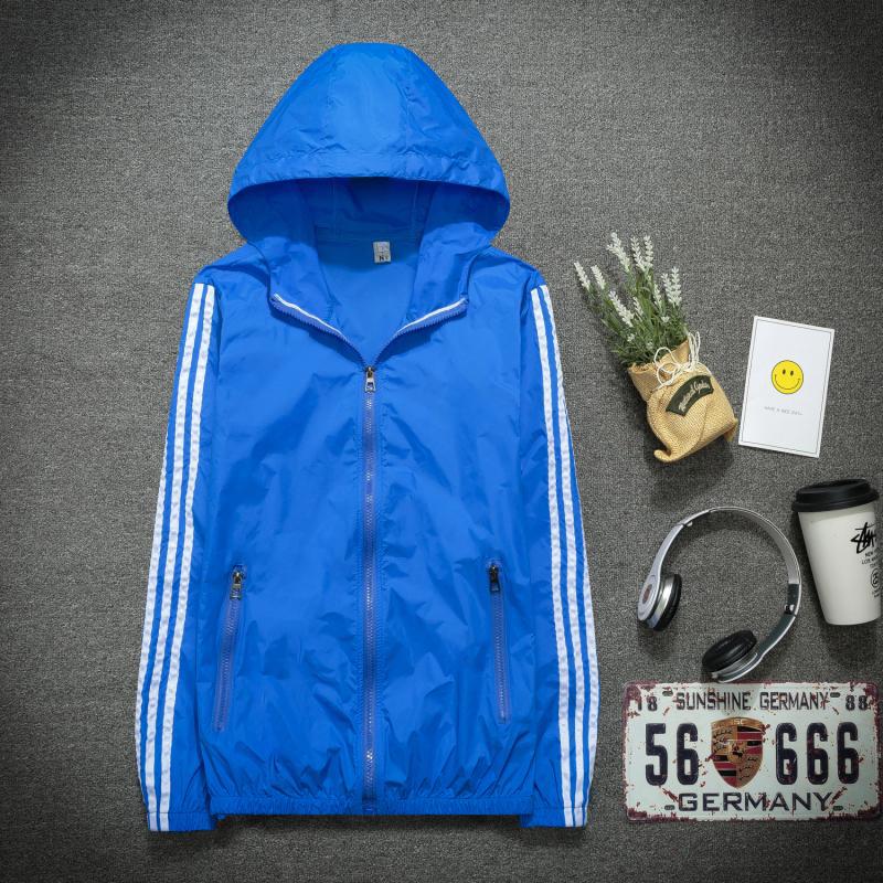 Generic Summer Couples Coat Mens Jacket Coat Outdoor Sports Teenagers Three Bar Clothing Trendy Thin Sun Protection Clothing Blue (three-pole hooded sunscreen)