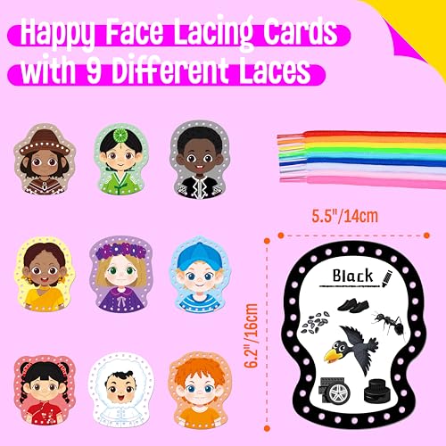 SpriteGru 9 Pieces Happy Face Lacing Cards 9 Double Sided Color Sewing Cards with 9 Colorful Laces Educational Learning Activity Games Imagination Development Lacing Toys for Preschoolers Kids - Image 5