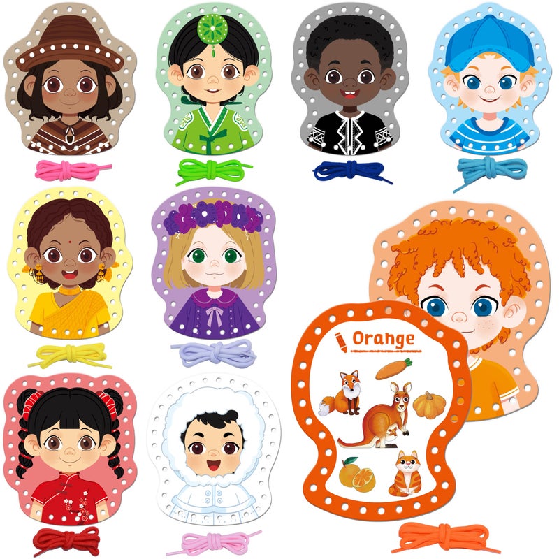 SpriteGru 9 Pieces Happy Face Lacing Cards 9 Double Sided Color Sewing Cards with 9 Colorful Laces Educational Learning Activity Games Imagination Development Lacing Toys for Preschoolers Kids - Image 3