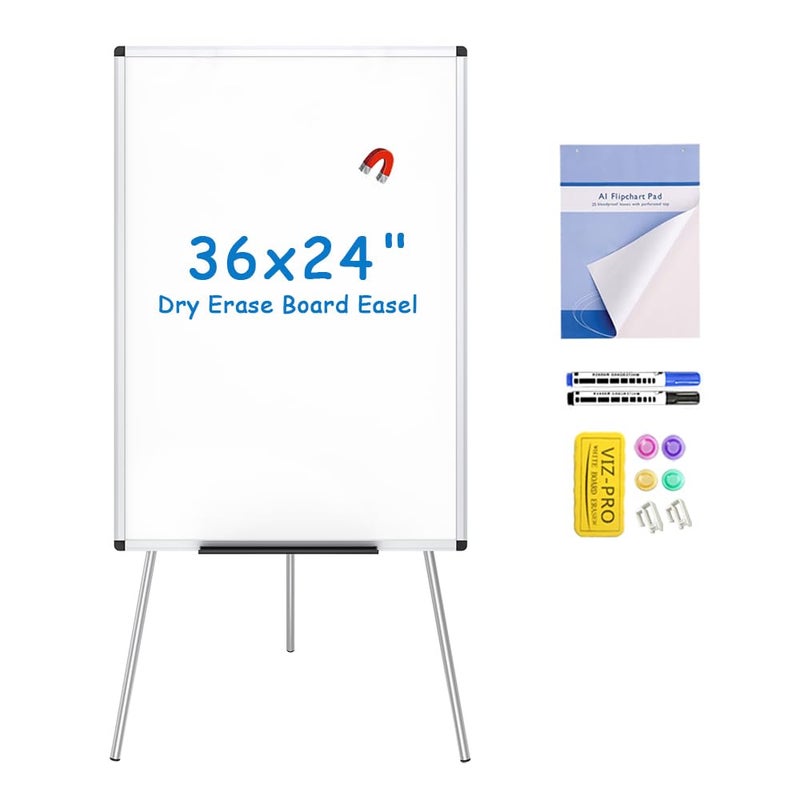 VIZ-PRO لوحة بيضاء مغناطيسية من VIZ-PRO، 36 × 24 بوصة، لوحة قابلة للتعديل في الارتفاع للاستخدام في المدرسة والمكتب والمنزل - Image 1